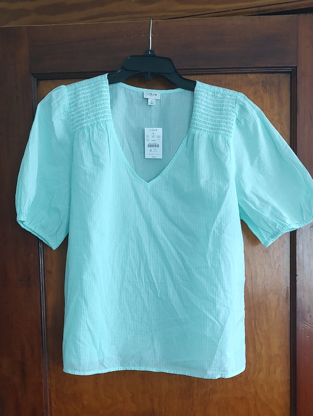 J. Crew Mint V-Neck Puff Sleeve Blouse